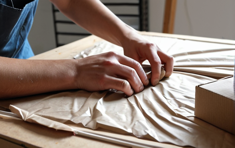 **
A vibrant and detailed close-up of an artist meticulously preparing their artwork for submission to a contest. Focus on the "embalagem" (packaging) aspect – hands carefully wrapping the piece, ensuring it arrives in perfect condition. The background is a softly blurred art studio with natural light. Emphasis on high-quality materials and attention to detail.
**