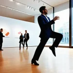 공연예술 투자 - **Prompt:** A sophisticated and dynamic scene inside a modern, well-lit art gallery or performing ar...