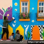 문화예술과 ESG 경영 - "A group of diverse people, including children and adults, are engaged in creating a vibrant communi...