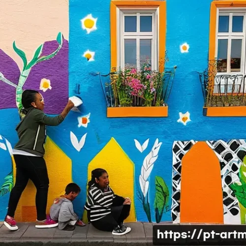 문화예술과 ESG 경영 - "A group of diverse people, including children and adults, are engaged in creating a vibrant communi...