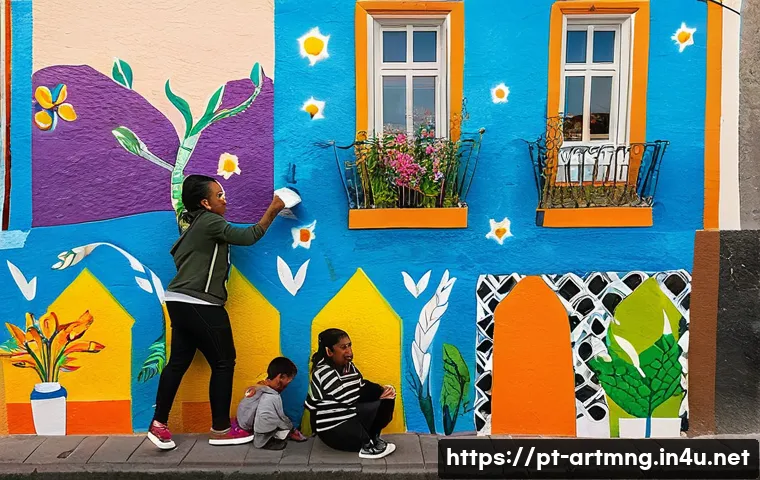 문화예술과 ESG 경영 - "A group of diverse people, including children and adults, are engaged in creating a vibrant communi...