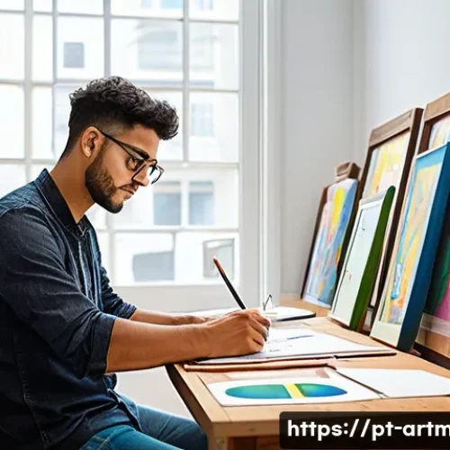 예술 창작자의 법적 보호 - A professional Brazilian artist’s studio interior, showing a diverse collection of colorful painting...