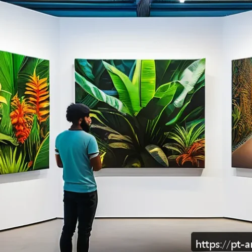 Home 17 예술경영과 디지털 트랜스포메이션 - A vibrant digital art exhibition scene inside a modern virtual gallery platform, showcasing diverse ...