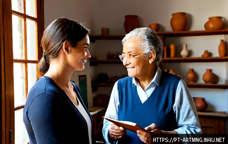 문화예술 연구자 인터뷰 - Photorealistic editorial scene of a Portuguese-speaking cultural arts researcher interviewing an eld...
